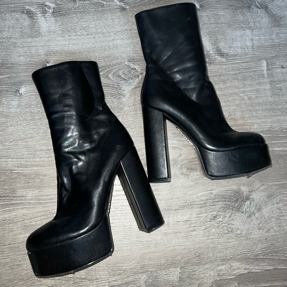 Black leather platform boots size 7.5